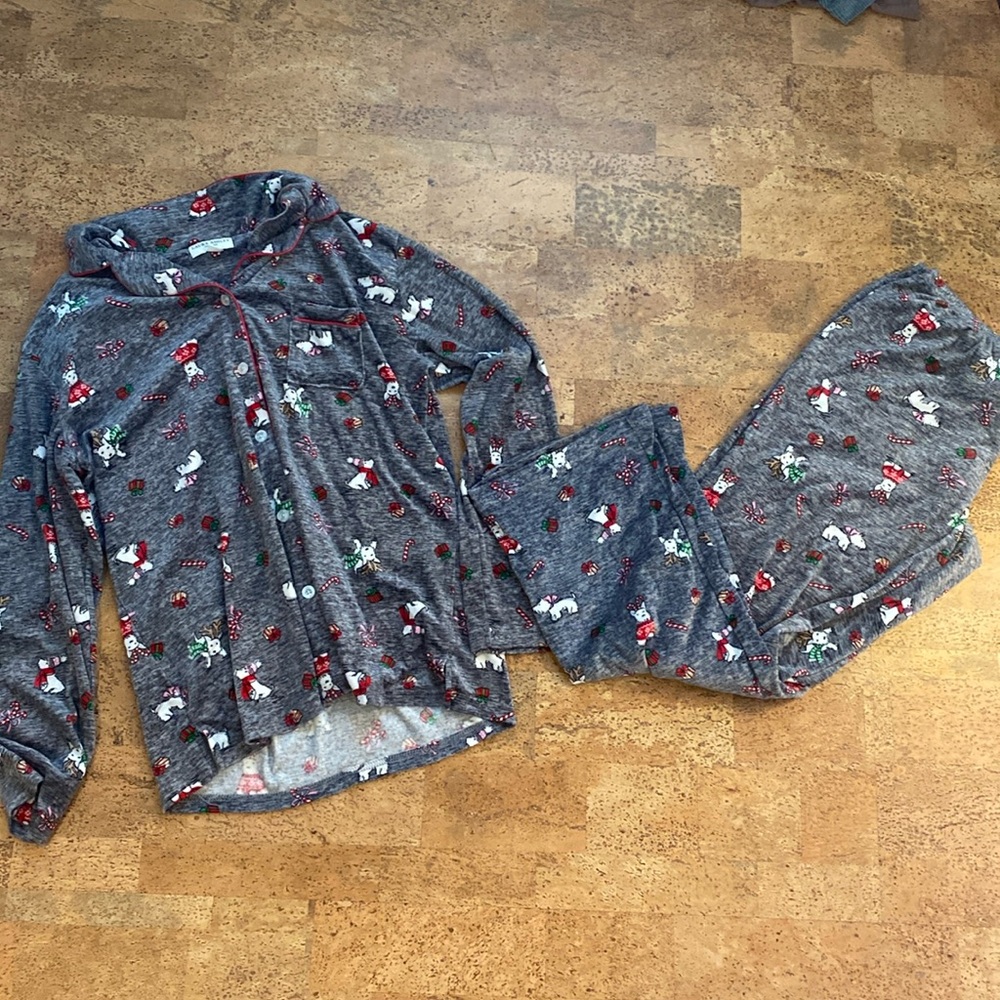 Laura Ashley West Highland Scottie Dog Long Sleeve Pajama Set Size Medium